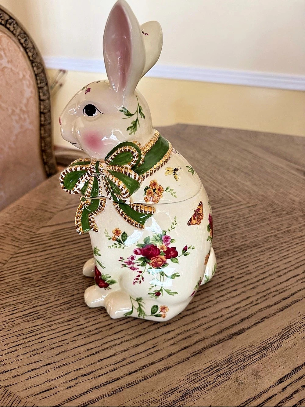 Royal Albert Season's of Colour Floral Rabbit Decor Set in Cream & Green
